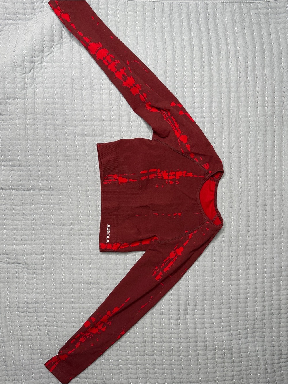 Red Tie-Dye Long Sleeve Crop Top
